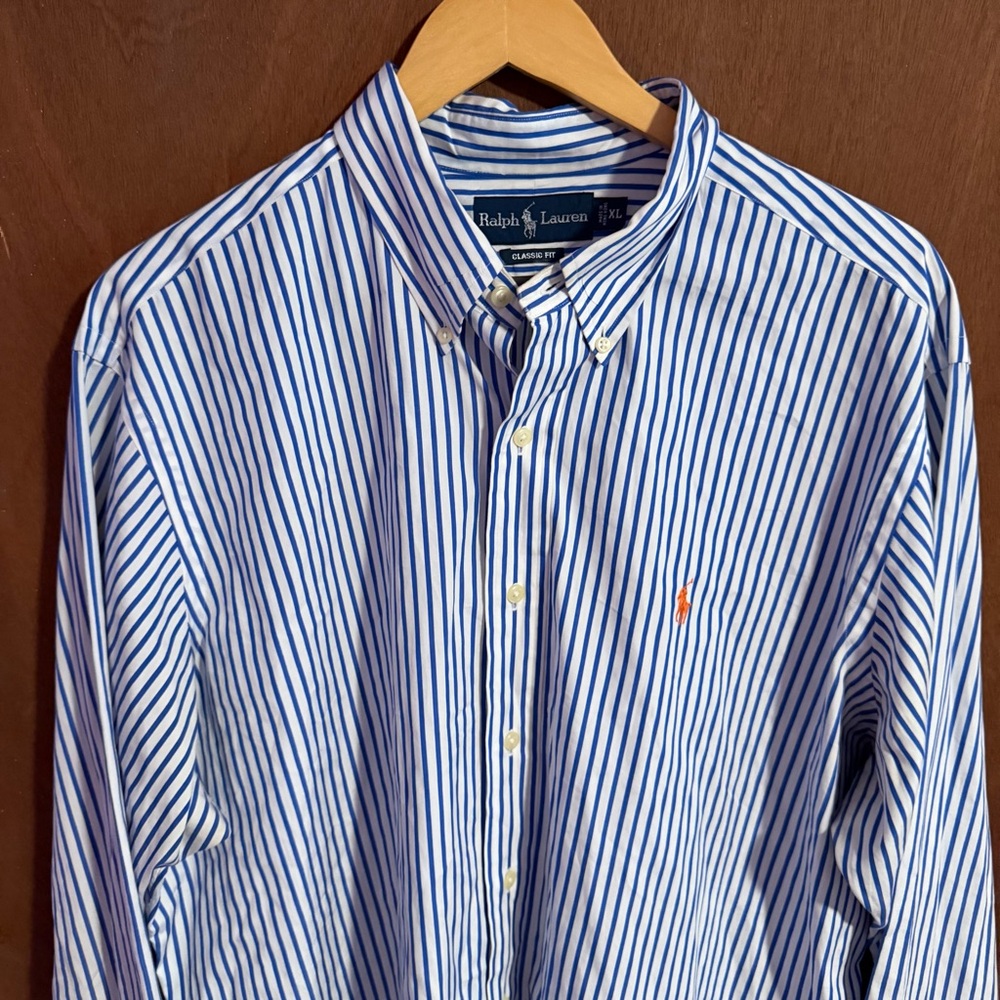 Ralph Lauren Blue and White Stripe Long Sleeve Button Down Size XL - Picture 8 of 9